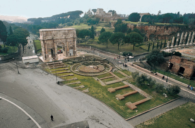 Piazza del Colosseo con l'Arco di Costantino e la Meta Sudans