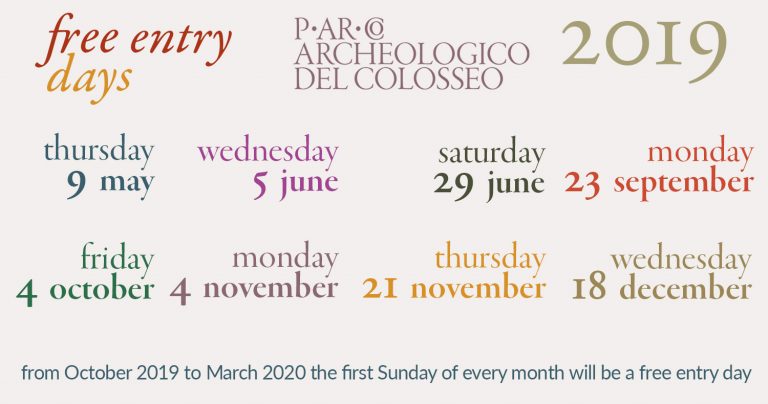 #iovadoalmuseo — The free entry days to the Parco archeologico del Colosseo
