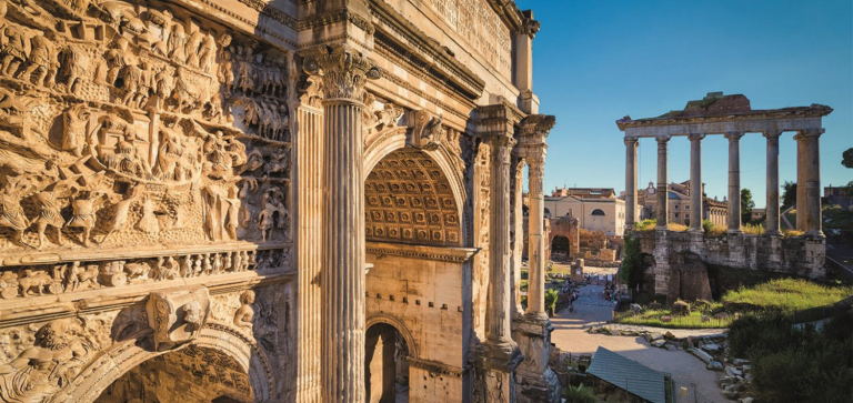 The Arch of Septimius Severus tells its story. Special maintenance and repair work underway